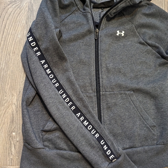 Under Armour women's hoodie full zip grey spell out Sz small - Picture 6 of 8